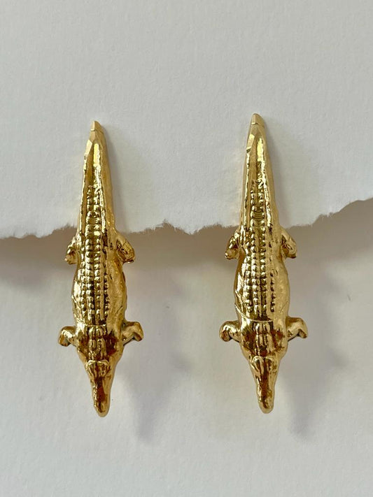 XL pin crocodile earrings (pair) gold and silver